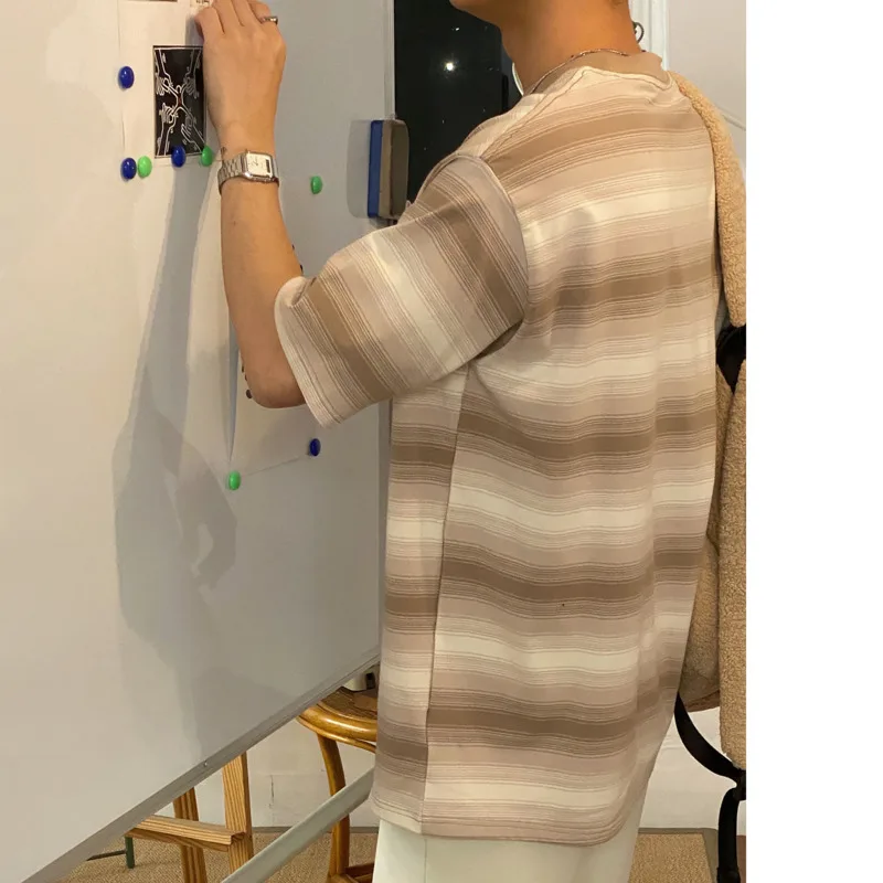 

IEFB Harajuku Tie Dye Gradient Stripe Short Sleeve T-shirt Men's Summer New Korean Ins Round Neck Loose Casual Tee Tops 9Y7427