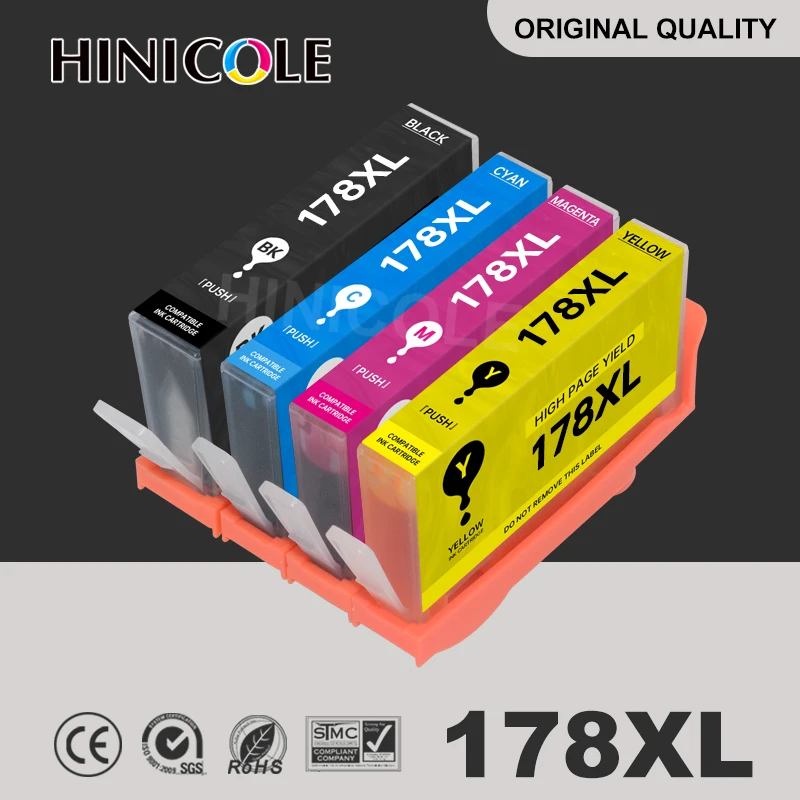 

HINICOLE 4 Pcs Replacement for HP178 178XL Ink Cartridge for HP 178 Photosmart 5510 6510 6512 6515 6520 6521 7510 7515 Printer