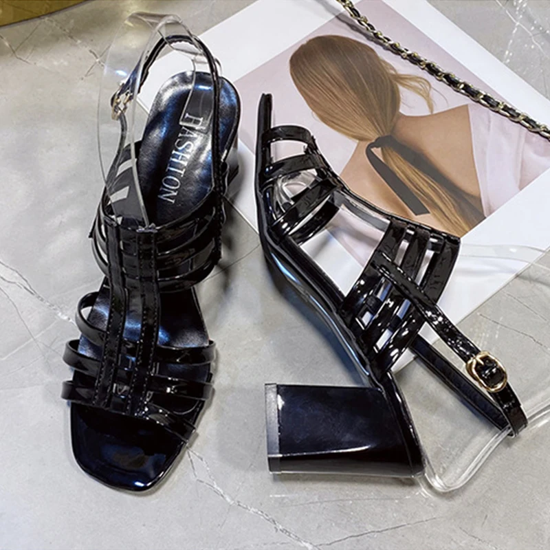 

2021 Women Platform Sandals Waterproof Roman Block Heel Sandals Fashion Square Head Open Toe Ankle Strap Sandals Female Slippers