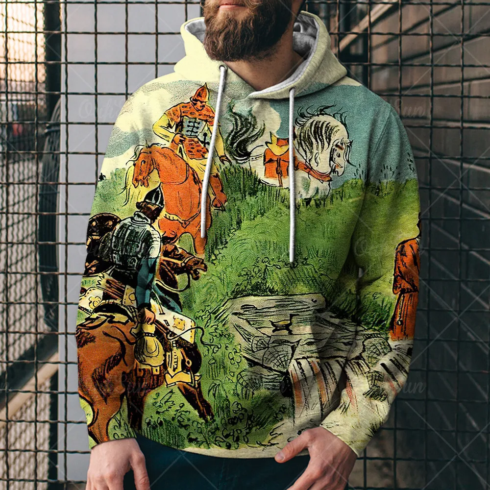 

Autumn Men's and Women's Hoodie War Farms Reclamation Middle Ages Oil Painting Hip Hop Western Cowboy Tribe 3D Print Sweatshirt