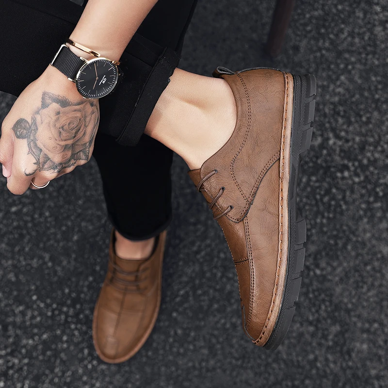 

2020 Genuine Leather Men Casual Shoes Brand Black Driving Shoes Breathable Slip Mens Loafers Moccasins Krasovki Plus Size 38-44