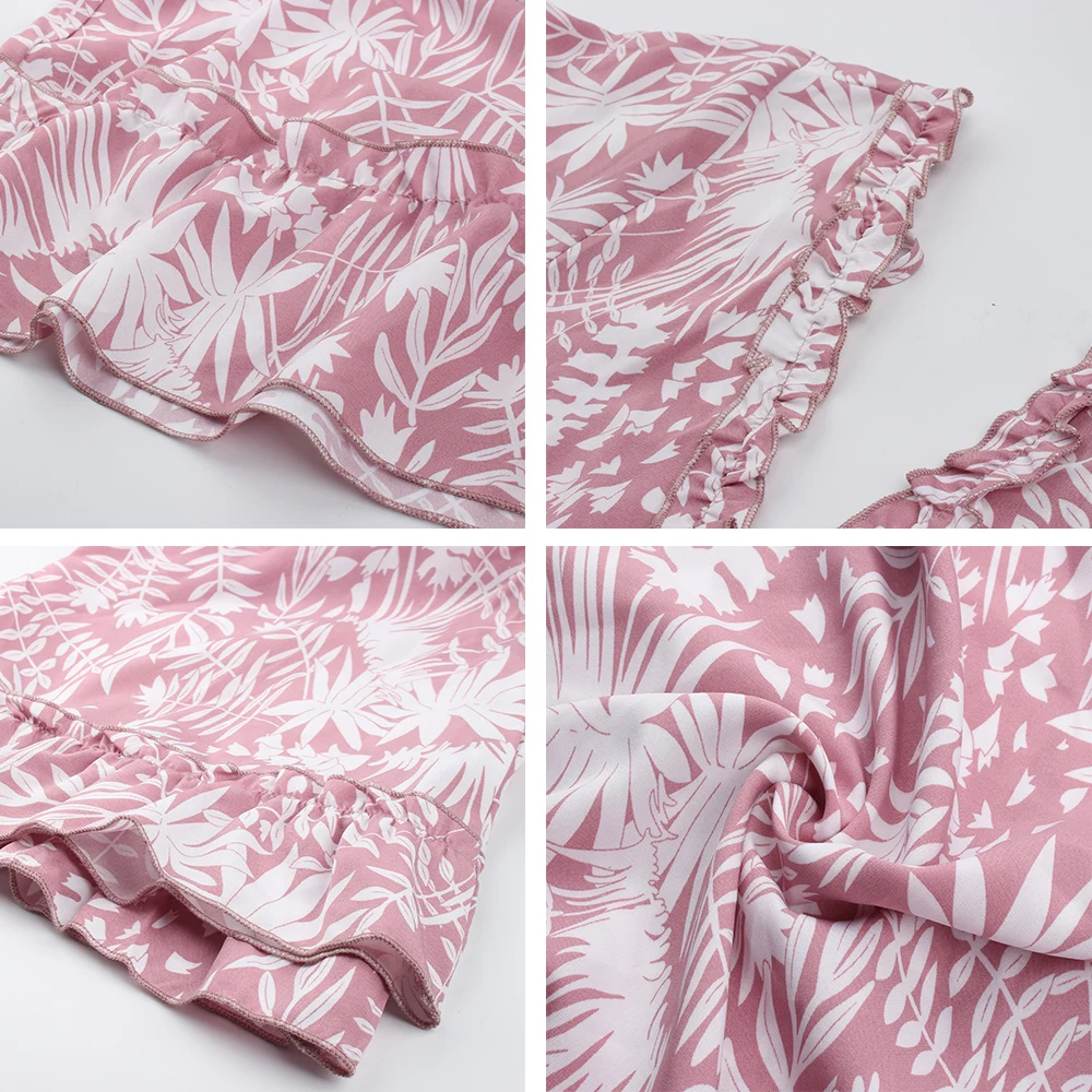 

2021 Printing Dress for Women Summer Sexy V-Neck Women Clothing Pink Elegant Outfits Polyester Above Knee Mini Dresses