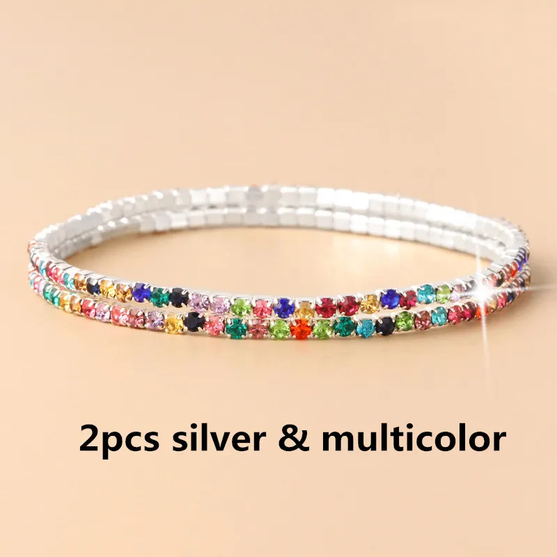 2pcsilver multcolor 1-2 шт набор циркониевый регулируемый браслет для женщин шариковая направляющая Кристалл CZ золото/серебро цвет ювелирные изделия Pulseira Feminina - Окраска металла: 2pcsilver multcolor