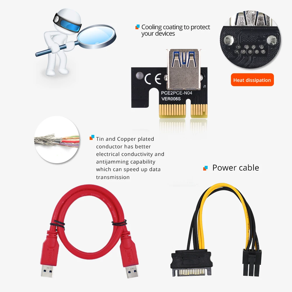 Видеокарта-переходник TISHRIC PCIE Riser 011 V011 Pro PCI E Express PCI-E 16x графический процессор
