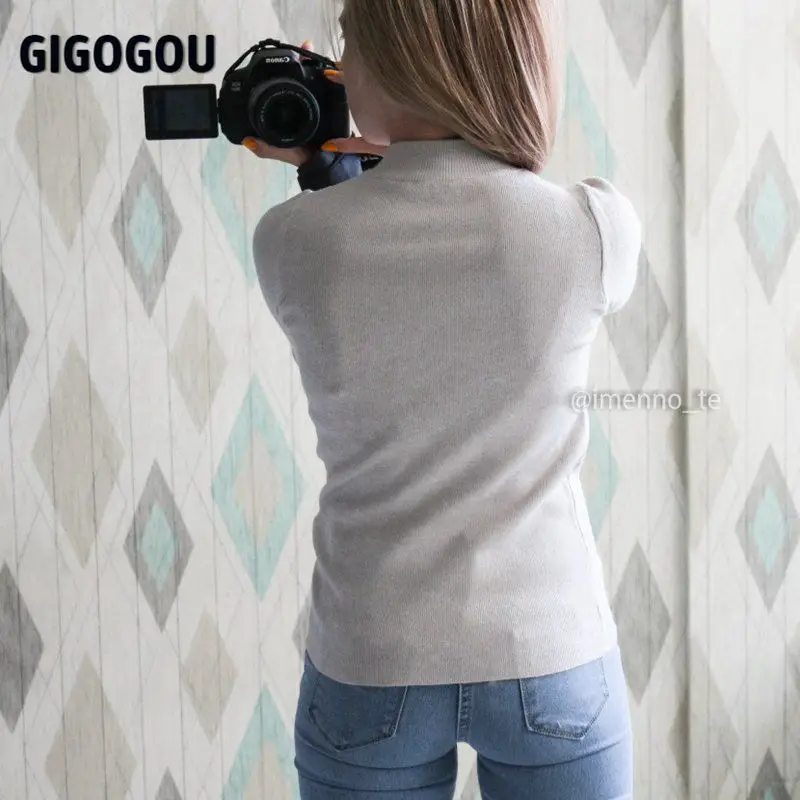 GIGOGOU Spring Autumn Women Sweater Half Sleeves O-neck Slim Jumper Knitted Soft Female Pullover Top | Женская одежда