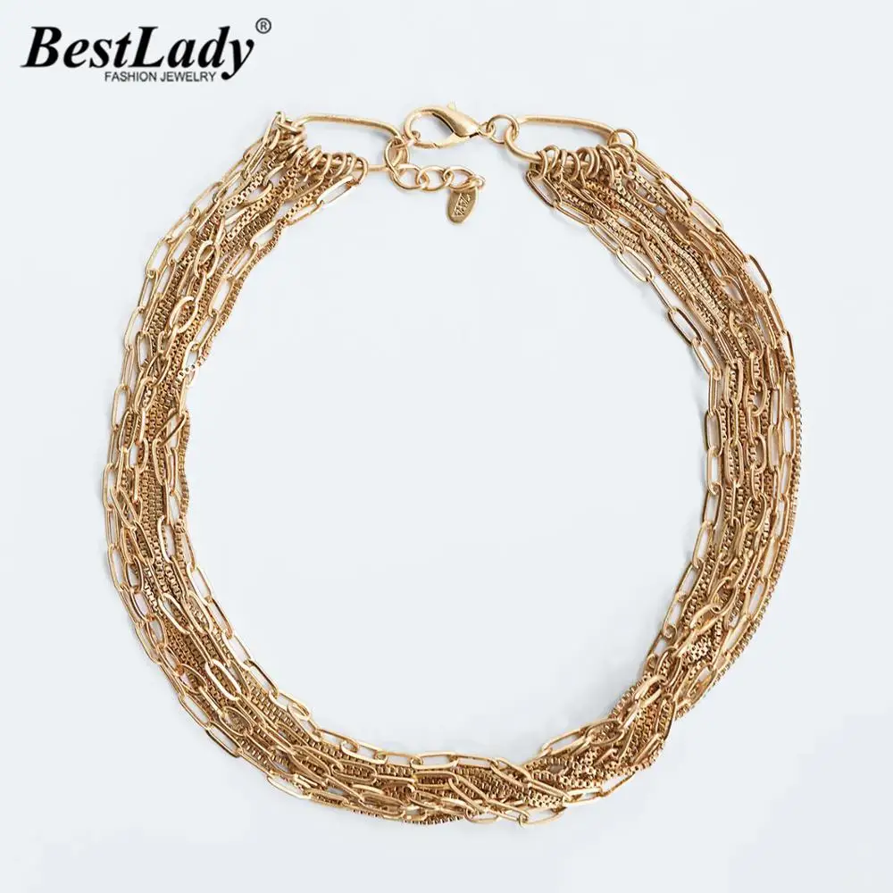 Женское многослойное ожерелье Best Lady металлическое колье макси с цепочкой ZA в
