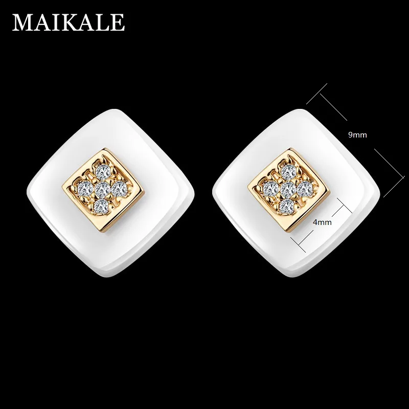 MAIKALE, классические квадратные серьги-гвоздики, керамические, AAA, кубический цирконий, золотой, серебряный цвет, простые корейские серьги для женщин, отправка друзьям