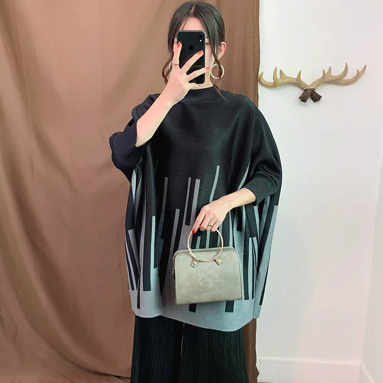 Женский свободный пуловер LANMREM плиссированный с воротником лодочкой и рукавом летучая мышь большого