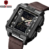 kademan square digital watch men dual display wristwates men watches 2021 luxury brand sport waterproof military watch leather