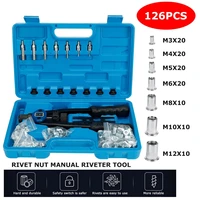 126pcs rivet nut kit hand manual riveter threaded riveter pliers machine set m3 m4 m5 m6 m8 m10 m12 rivets storag box repairtool