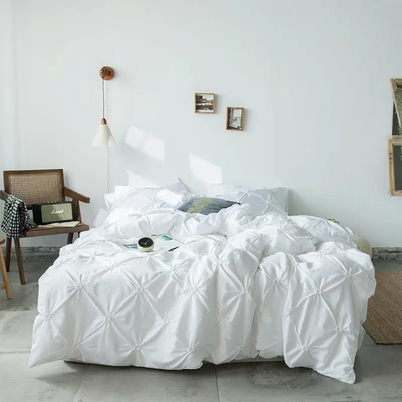 

100% хлопок Pinch Плиссированные пододеяльник с застежкой-молнией JPcs Queen King size сине-белые Стёганое одеяло, покрывало, постельные принадлежности,...