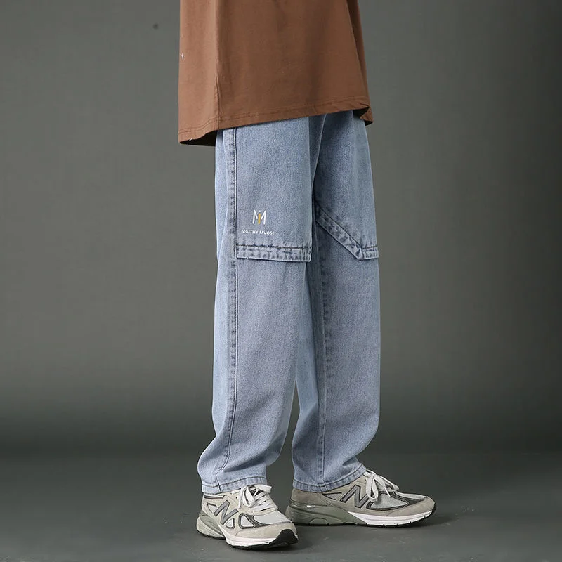 

Stitching Jeans Men's Trend Loose Nine-point Straight-leg Pants Wide-leg Japanese Harajuku Denim Trousers Printed Letters Jean