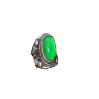 chinese old craft made old tibetan silver inlaid green jade silver ring