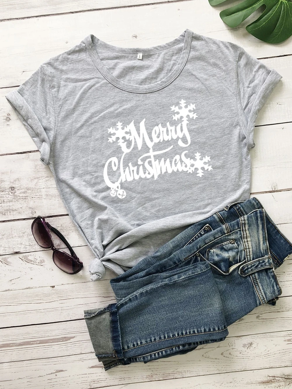 

Merry Christmas t shirt slogan big snow graphic cold funny fashion pure cotton holiday santa gift party hipster tees tops-K643