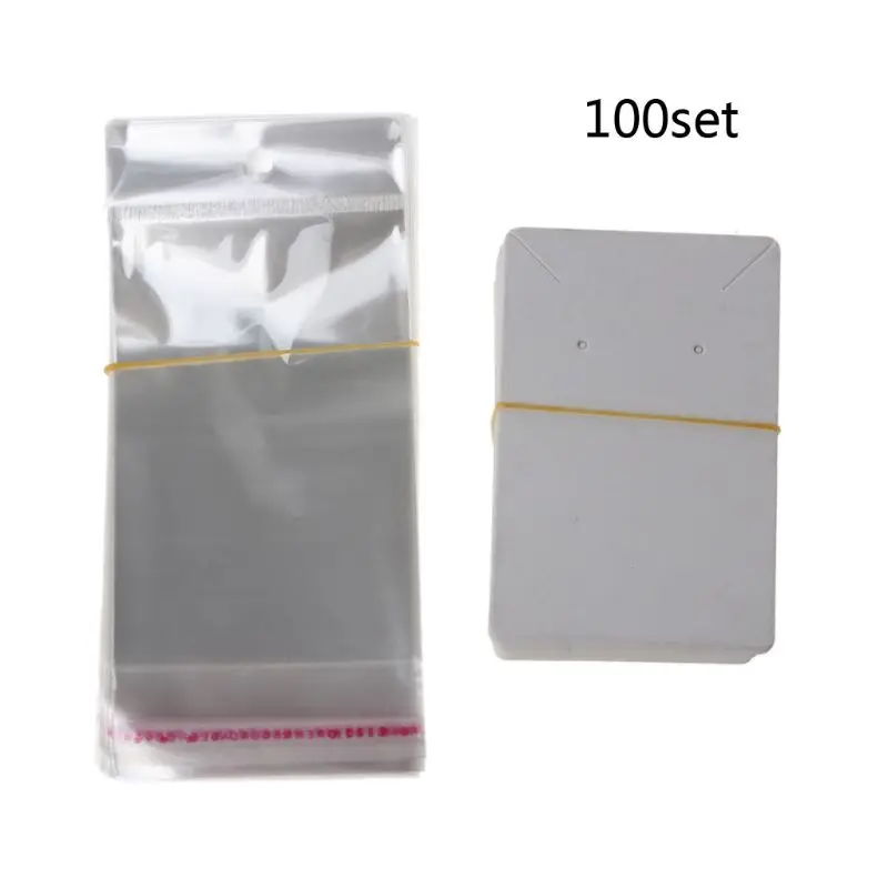 

100Pcs Blank Kraft Paper Jewelry Packaging Card Tags Used For Necklace Earring Display Cards with 100Pcs Self-Seal Bags