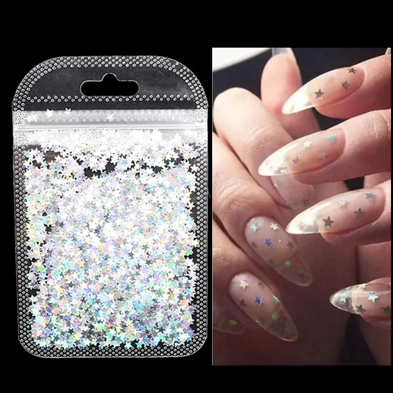 1 пакет из 9 цветов Лазерная мигающая пятиконечная звезда Блестки для ногтей