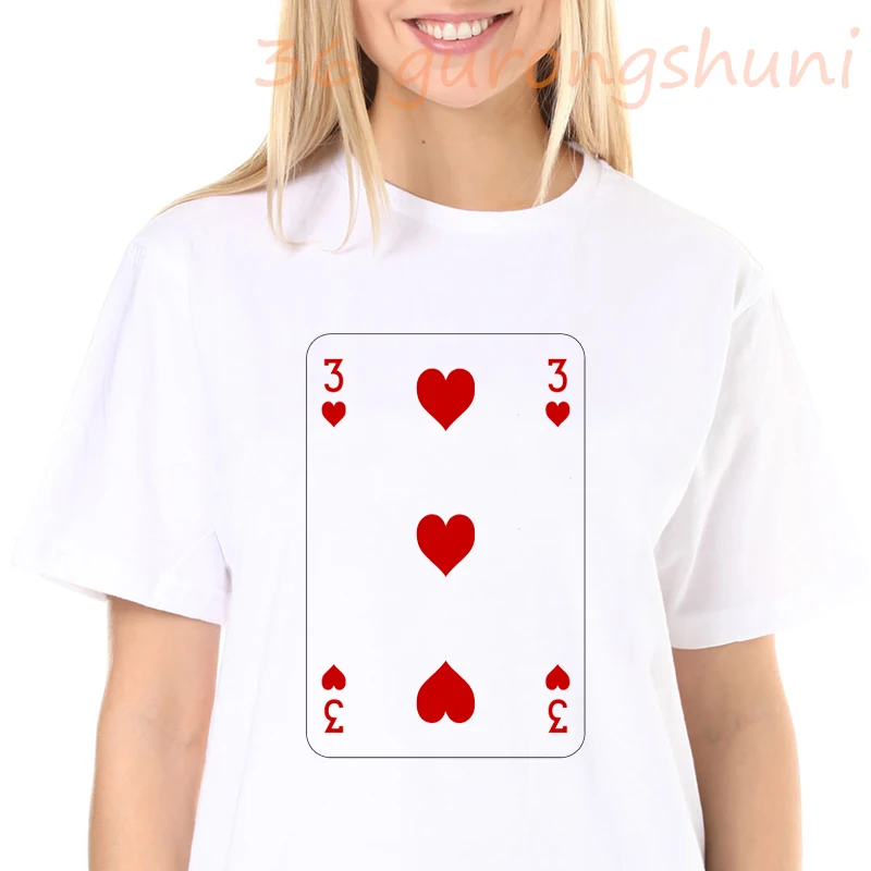 Футболки с игральными картами и цифрой в виде сердца 3 Летний Топ harajuku футболка