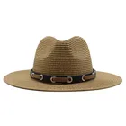 Шляпа соломенная для мужчин и женщин, дорожная пляжная Панама от солнца с широкими полями, фетровая шляпа в стиле джаз, летняя