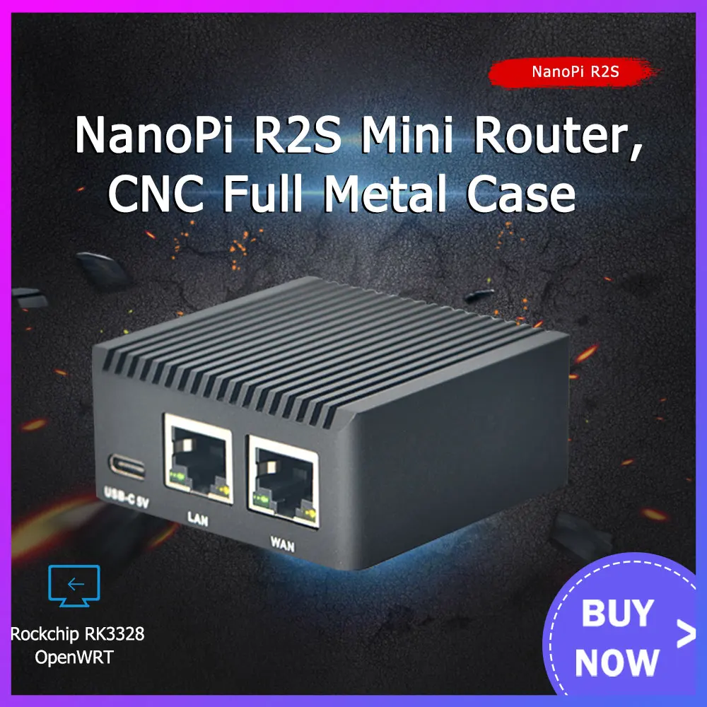 NanoPi R2S Rockchip RK3328 with CNC Metal Case Mini Router Dual Gigabit Port 1GB of Large Memory