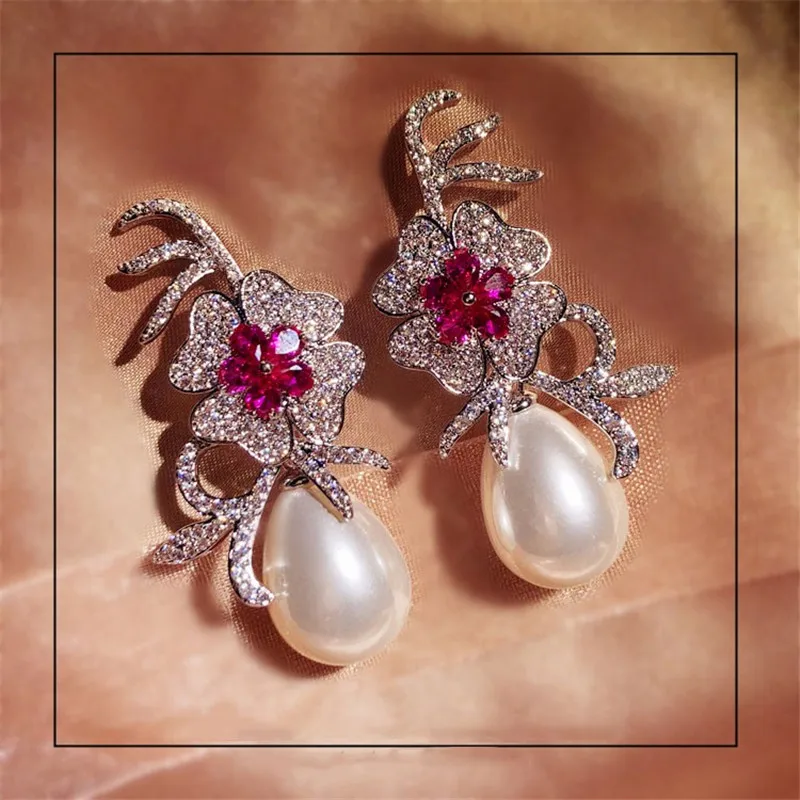 S925 Серебряные Винтажные серьги-подвески для женщин цветок Кубический Цирконий