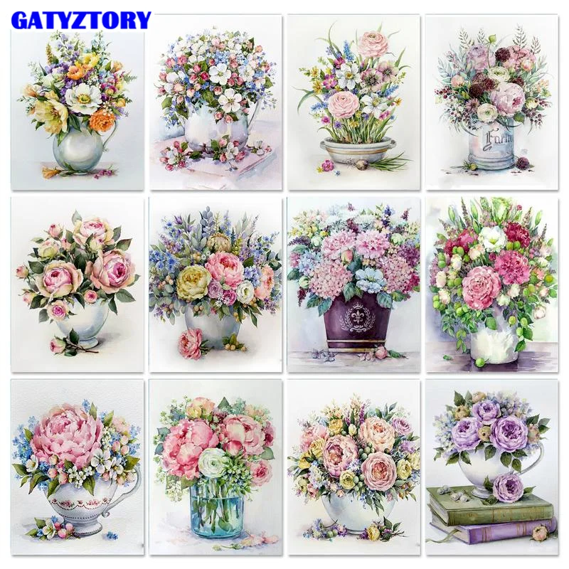 

GATYZTORY 60x75cm DIY Oil Painting By Numbers Flowers Picture By Numbers On Canvas Flower Vase Home Decor Modern Gift