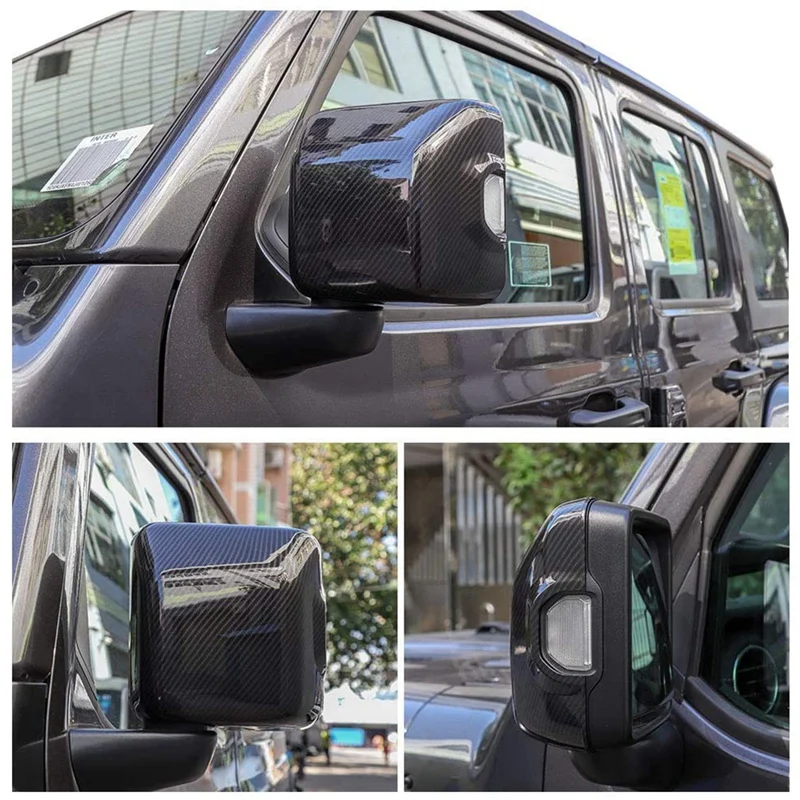 

for Jeep Wrangler JL JLU 2018+ Car Carbon Fibre Rearview Mirror Cover Mirror Shell Base Trim with Light Hole Accessories