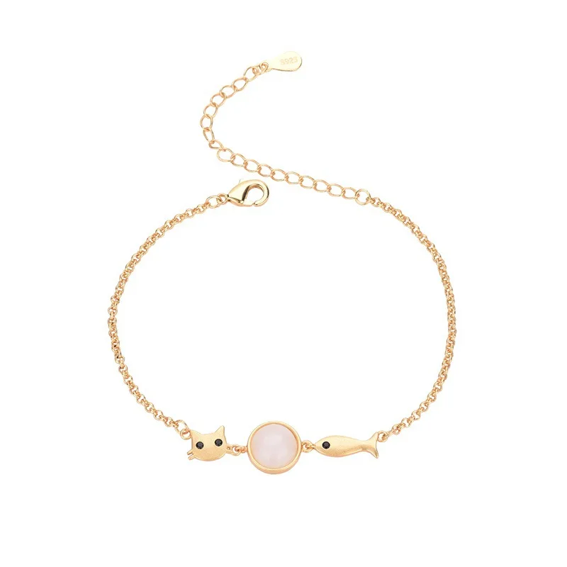 

Summer 2021 New Fashion and Elegant Alloy Inlaid Crystal Retro-style Cat and Fish Fun Girl Bracelet