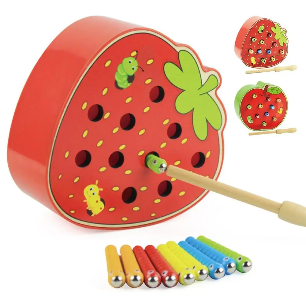 

Kids Wooden Toys Catch Worms Games W/ Magnetic Stick Montessori Education Magnetic Catches Puzzle Toys Montessori For Kid