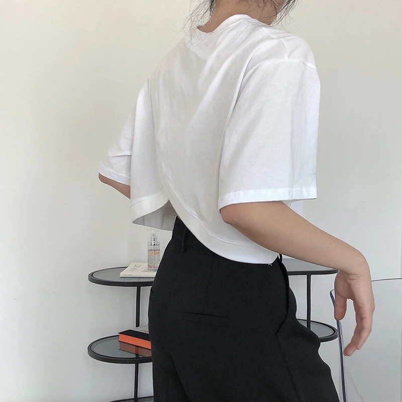 Женский топ с круглым вырезом GALCAUR белая Повседневная футболка коротким рукавом