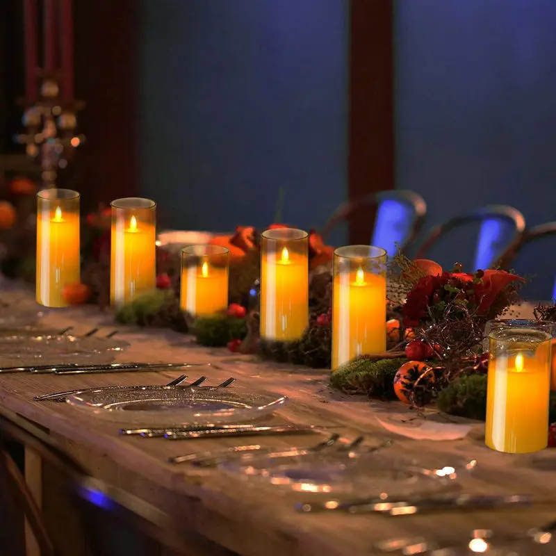 Набор из 3-х безпламенных свечей на батарейках с пультом дистанционного управления и таймером, изготовленных из янтарного стекла с имитацией мерцания пламени, для домашнего украшения в свадебном стиле или на праздники.