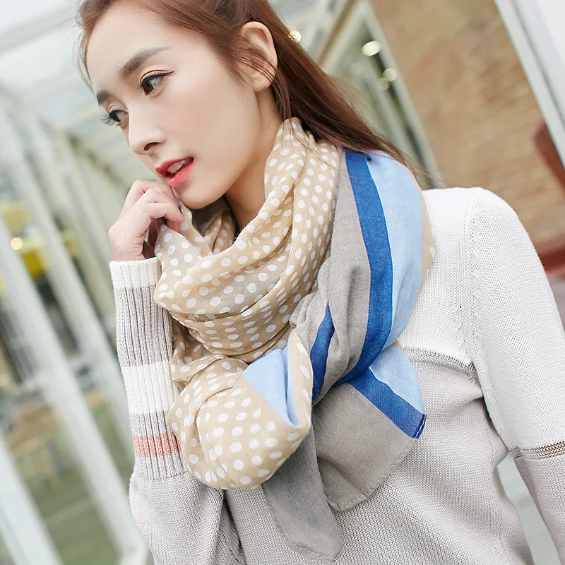 

Korean cotton and linen hot style manufacturer wholesale kao yiwu dot scarf scarves of girl can be customized to sample