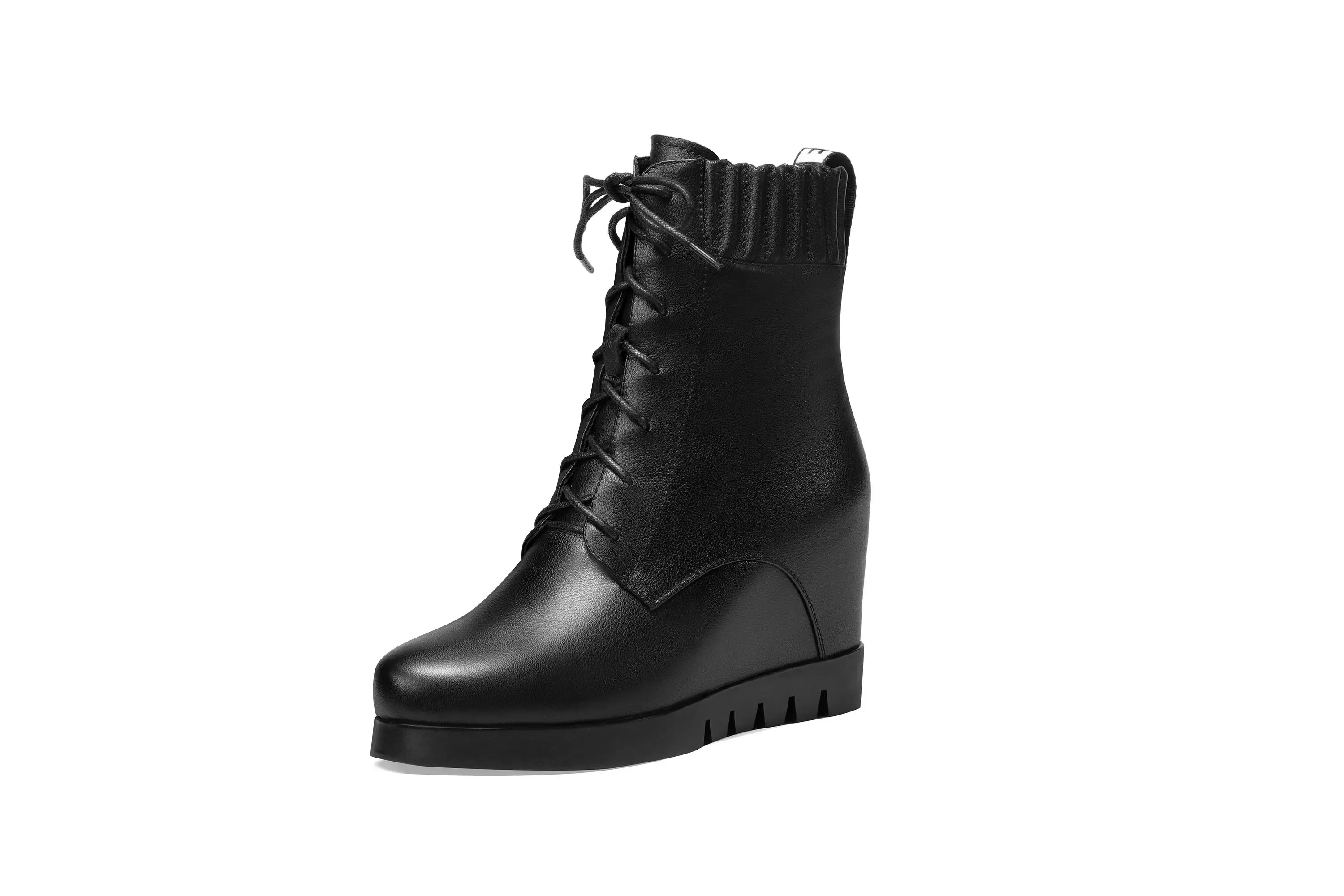 Harga Vichelo Hot 2021 Fashion Boots Nyata Kulit Sapi Meningkatkan Platform Datar Ujung Bulat Tebal Tinggi Tumit Renda Dasar Pergelangan Kaki Sepatu L62