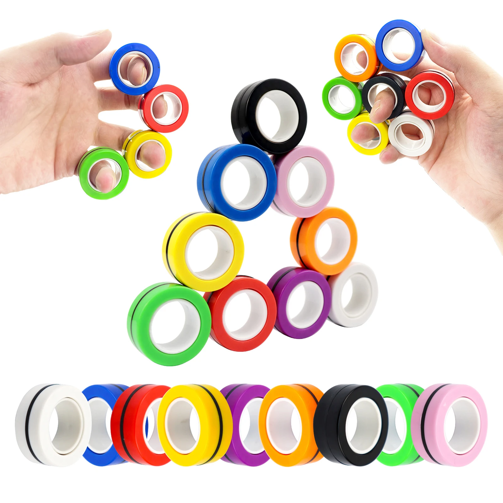 

9Pcs Fingers Magnetic Ring Fidget Spinner Toys Set Colorful Magnet Rings ADHD Stress Relief Magical Toys for Kids Anxiety