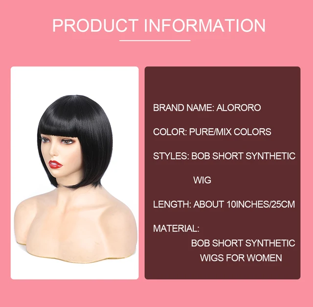 ボブ Alororo Short Bob Wig with Bangs 10 inches Red Black High
