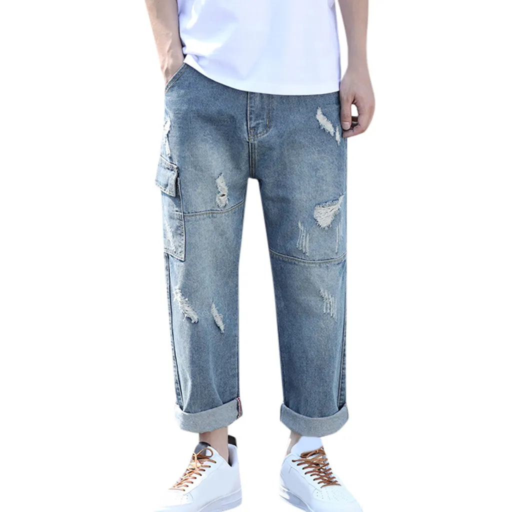 SAGACE мужские прямые свободные джинсовые брюки большого размера с дырками