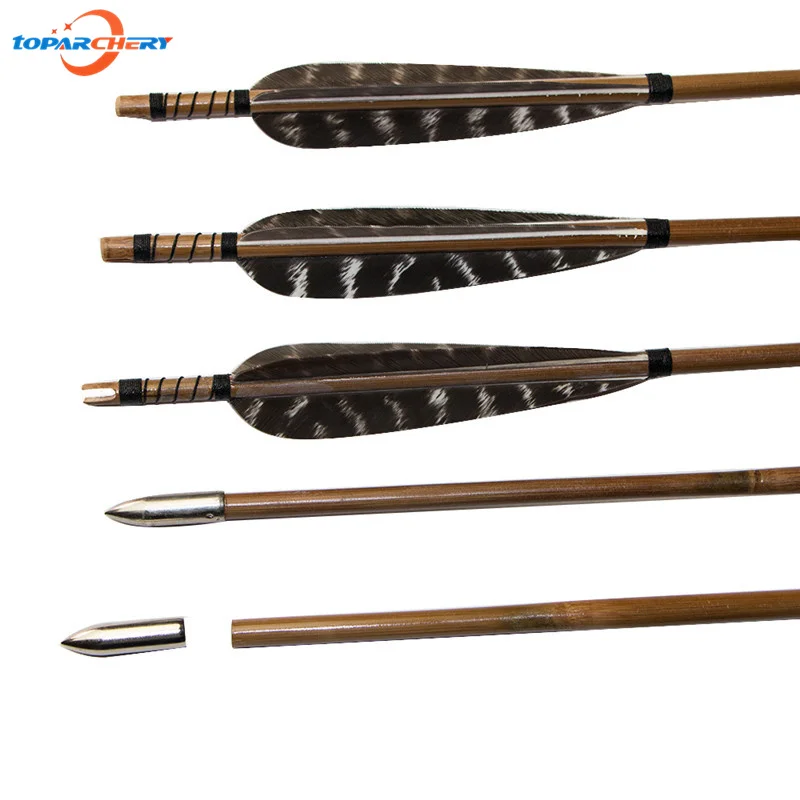 

6pcs 33'' (85cm) Archery Hunting Bamboo Arrows with Steel Arrowhead & 5'' Turkey Feather for Longbow Recurve Bow Shooting Sports