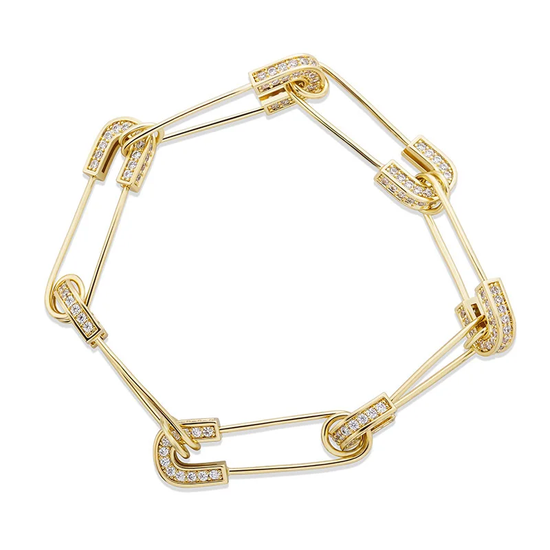 Съемный булавка безопасности проложили AAA + CZircon камень Bling Iced Out Личность Браслеты