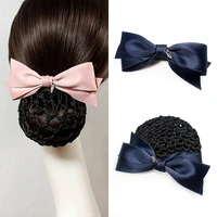 fashion handmade bowknot hairgrips office lady net bun snood bow ribbon flower tie barrette clip cover girls hair accessories