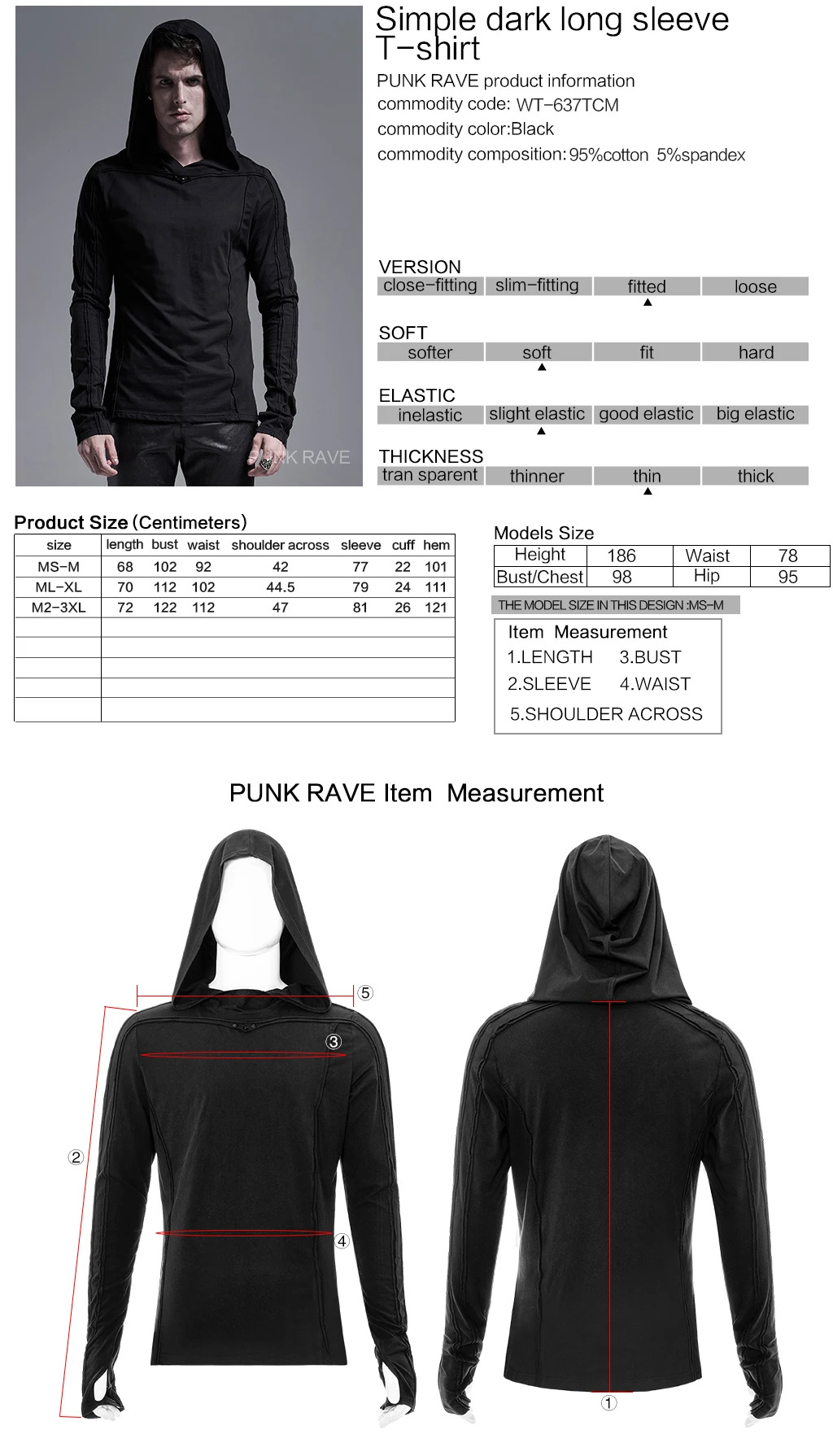 

PUNKRAVE Men's Gothic Simple Dark Long Sleeve T-shirt Daily Casual Hoodies Base Top