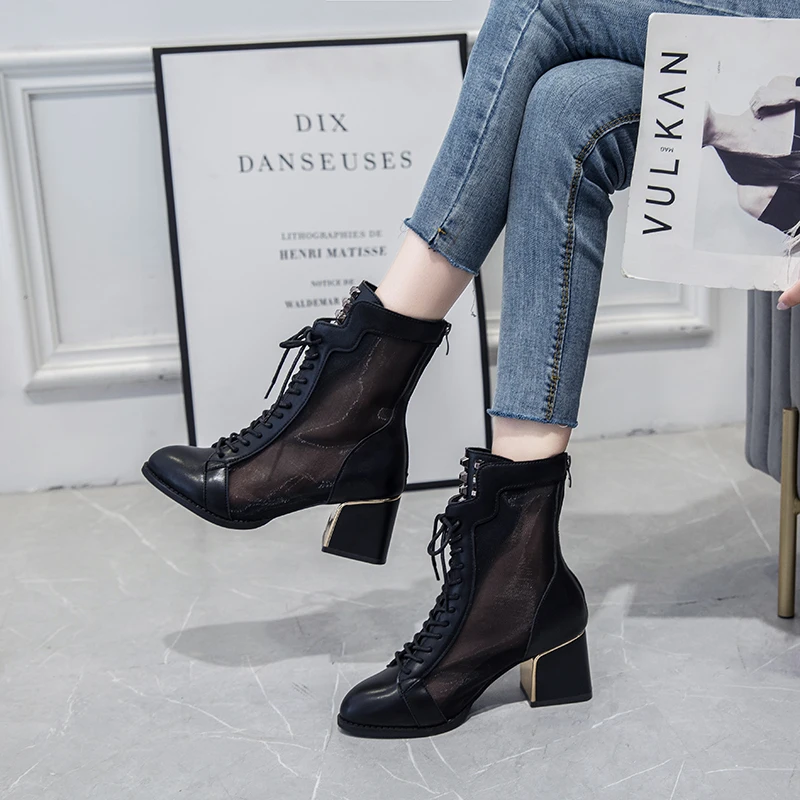 

Summer women's shoes 2021 new fashion mesh lace-up high-heeled sandals women's Baotou sexy women's single shoes