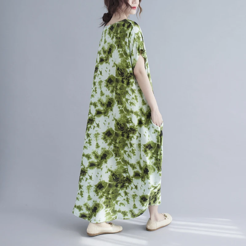 

DIMANAF 2021 Plus Size Summer Linen Dress Women Sundress Beach Camouflage Print Dresses Bat Vestidos Casual Loose Oversize 4XL