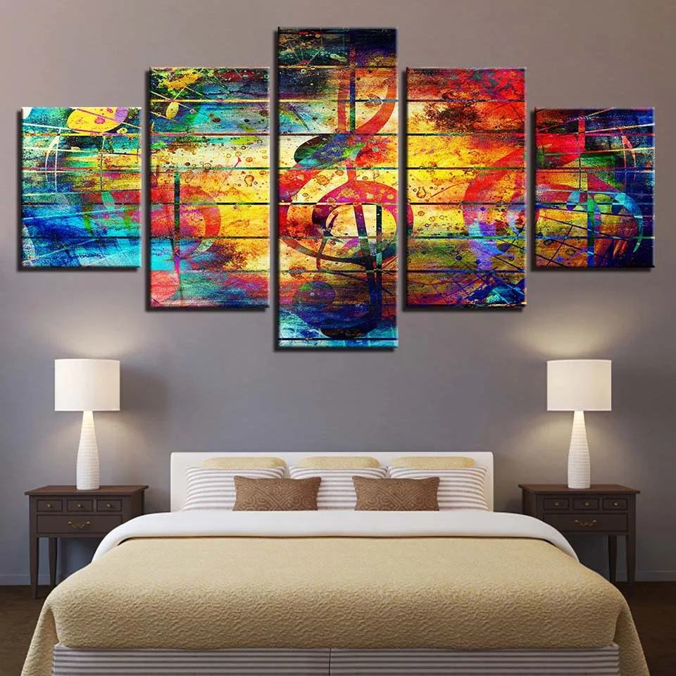 

Prints Decor For Living Room Poster 5 Pcs Music Notation Abstract Painting Wall Art Modular Pictures Canvas Artworks (No Frame)