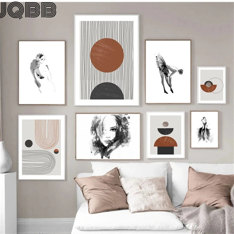 

Modern Geometry Abstract Canvas Painting Wall Art Picture Black And White Lady Figure Poster And Print Living Room Home Decor