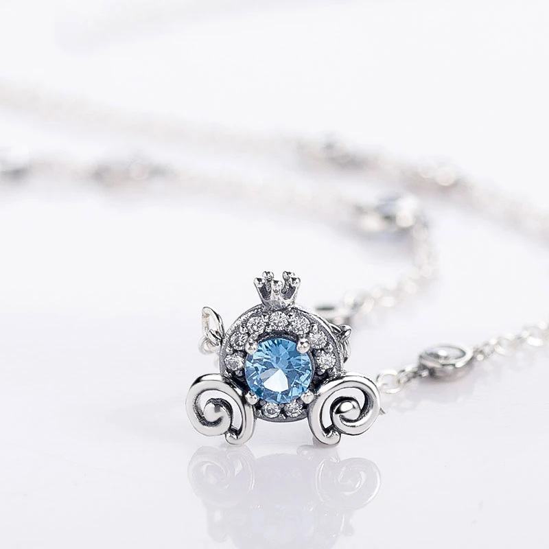 

100%925 Sterling Silver Necklace,Pumpkin Collier azure shining carriage clavicle chain,2020 11Holiday Gift for Girlfriend