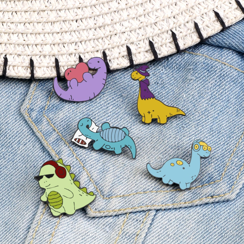 Милые эмалированные значки с динозаврами персонализированные Мультяшные