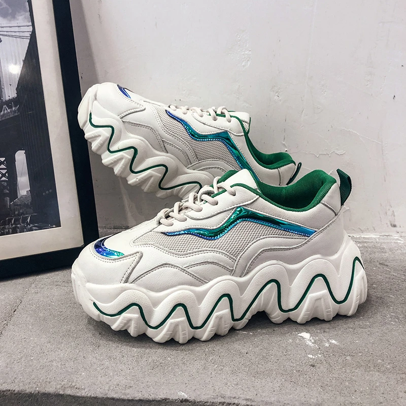 2020 женские массивные кроссовки на платформе Модная повседневная обувь шнуровке