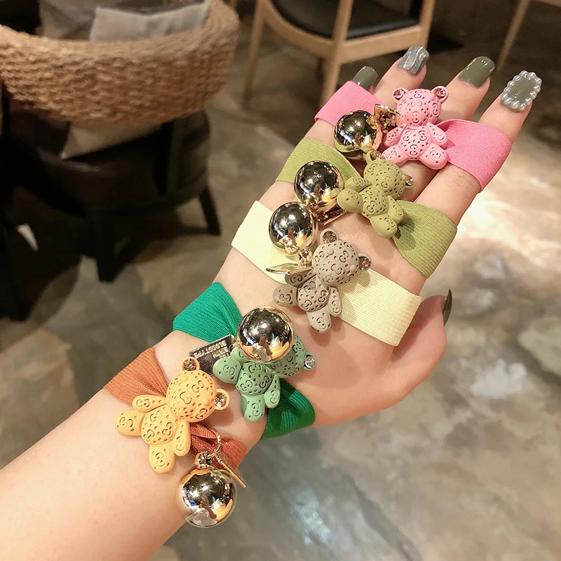 Candy-colored puppet bear metal color ball head rope high elastic rubber band hair cute girl child ring | Детская одежда и обувь