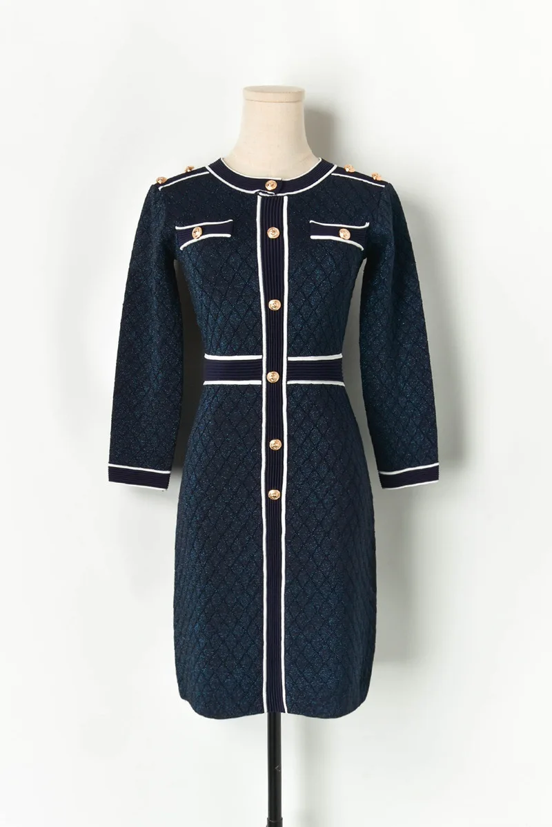 Элегантное трикотажное женское платье-джемпер осень 2019 модное однобортное