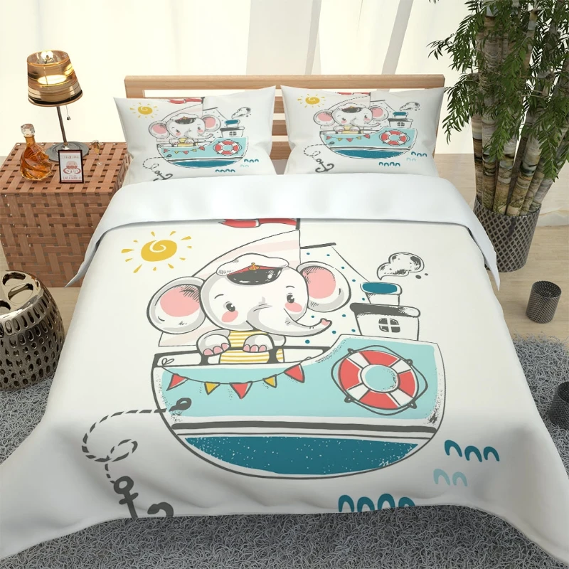 

Hot style 3D digital elephant printing Polyester bedding set 1 duvet cover + 1/2 pillowcases bed in a bag US/EU/AU size.