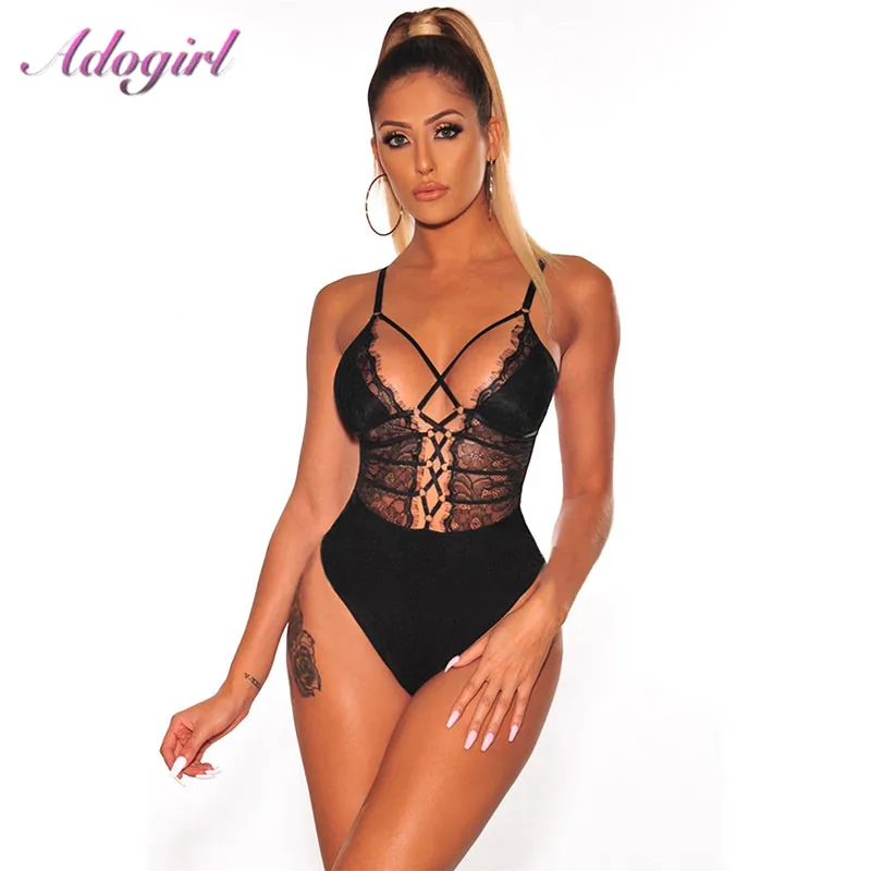 Женский цельный костюм Adogirl сексуальный прозрачный сетчатый боди на шнуровке